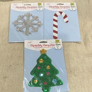 Iron-on transfer Sparkly Sequin cane tree & snowflake Holiday Decorations